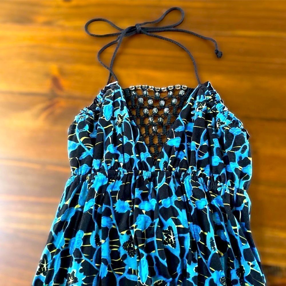 Free People Floral Beaded Front Halter Dress - Picture 2 of 8